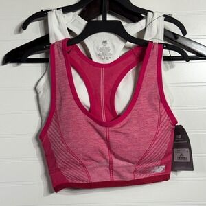New Balance 2 Pack Sports Bra White‎ Pink Size S/P Racerback Seamless Athletic
